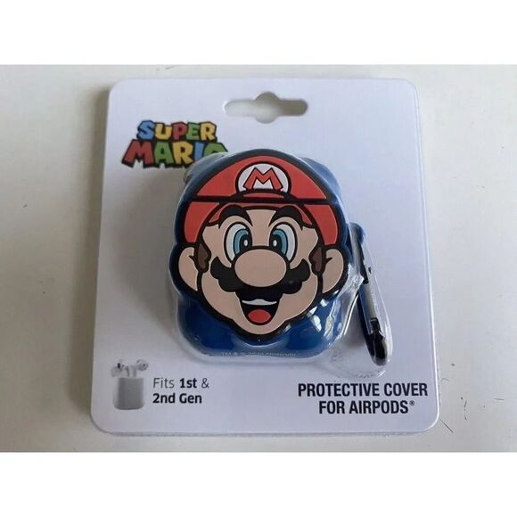 Super Mario Silicone AirPods 1st & 2nd Generation Case Cover With Carabiner NEW - Picture 1 of 7